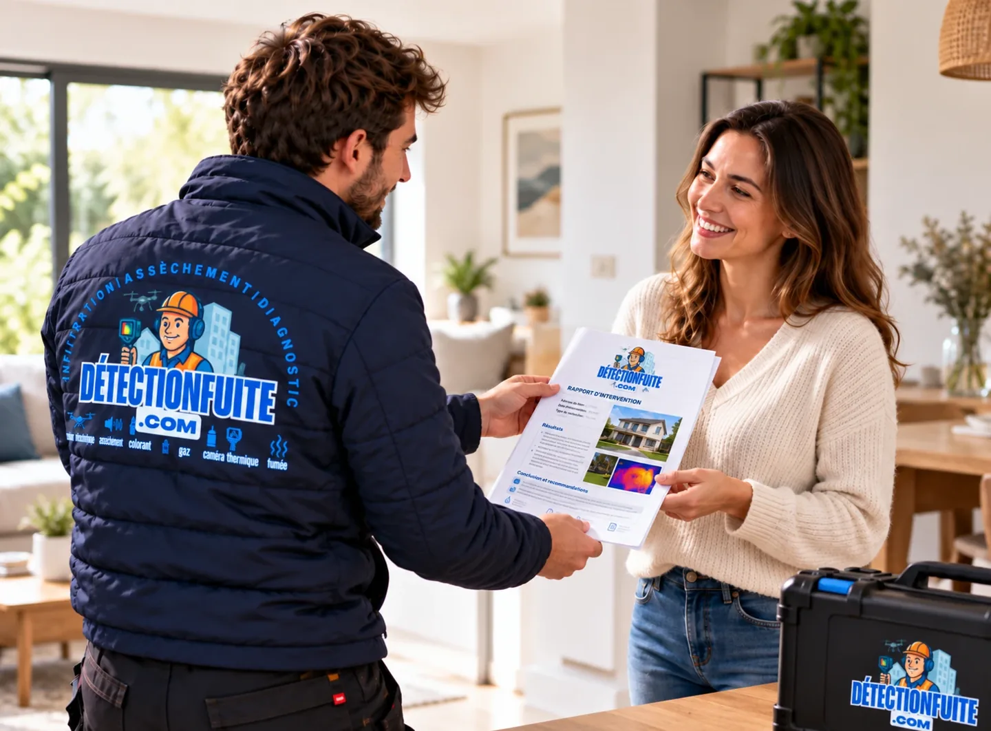 Remise d'un rapport de recherche de fuite à une cliente à Locminé
